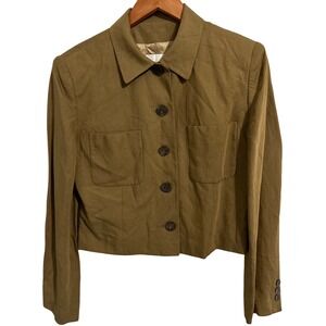 Votre Nom Paris Cropped Brown Button Up Jacket Linen Rayon Women's‎ Size 2